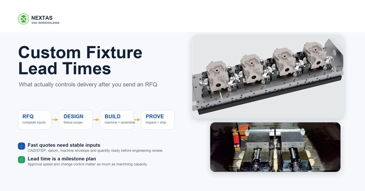 Custom CNC fixture lead time planner with fixture build stages and machining proof