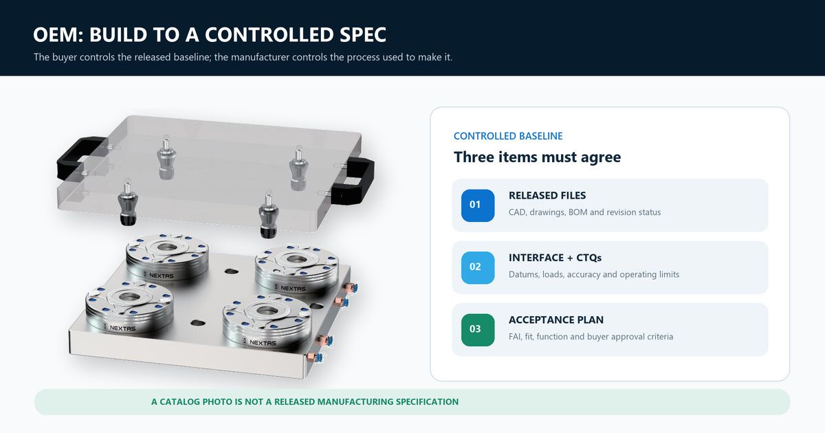 Four-station NEXTAS zero-point plate with pallet and pull-stud interface used to explain an OEM controlled specification