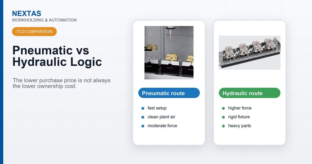 Pneumatic and hydraulic fixture TCO comparison for CNC buyers