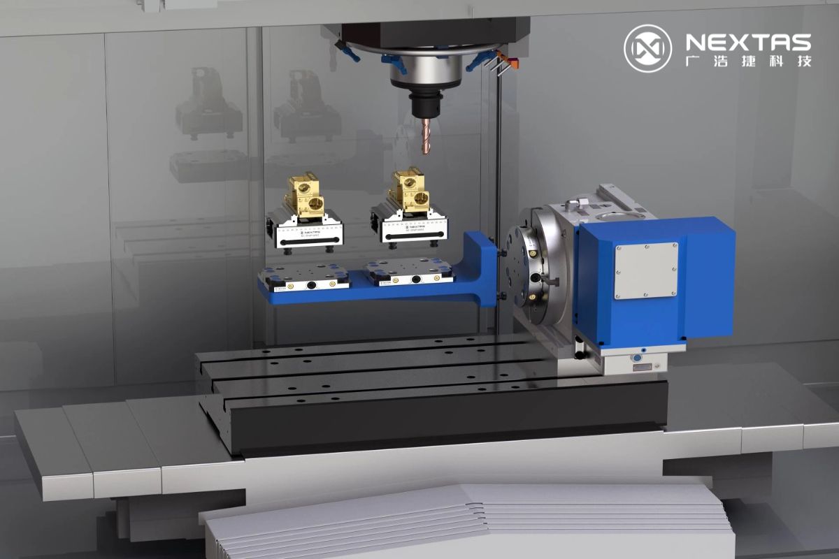 Self-centering vise with internal lead screw assembly exposed for backlash adjustment and maintenance