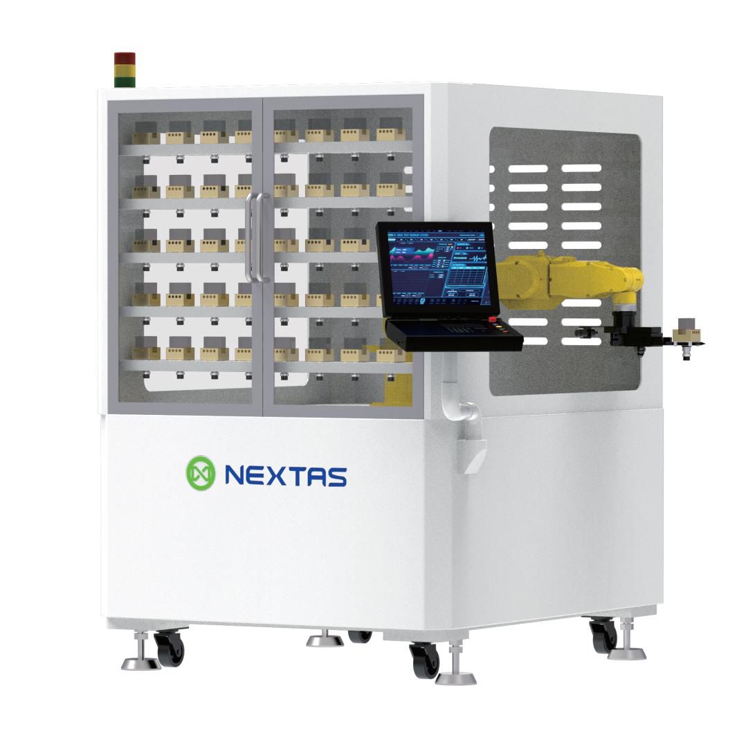 Pallet storage tower with control HMI screen