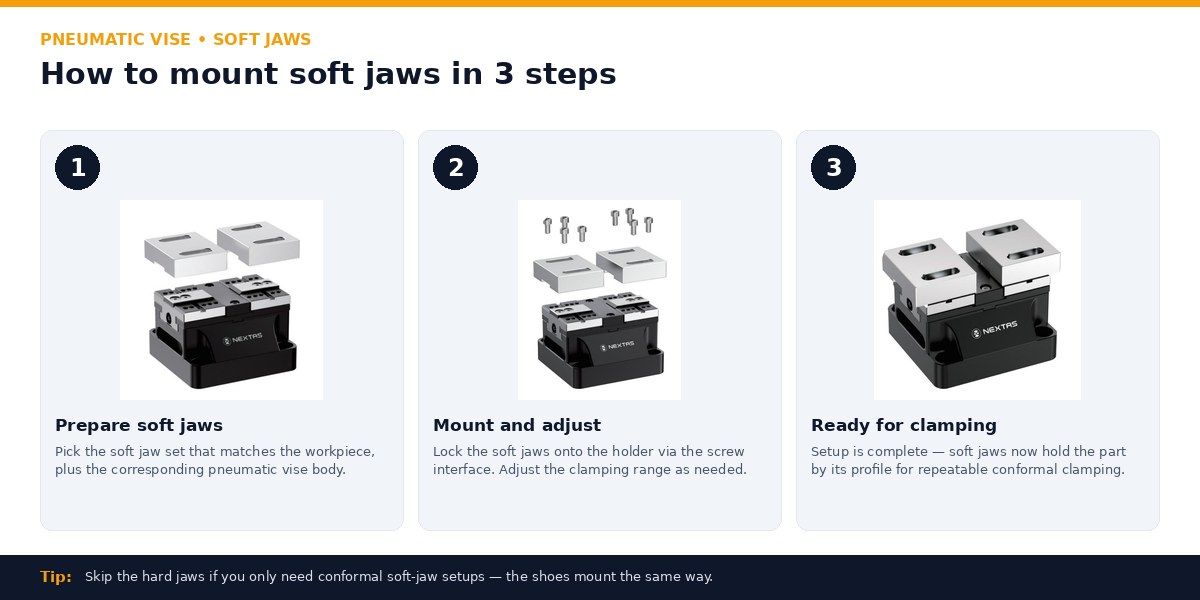 How to mount soft jaws in 3 steps — pneumatic vise conformal clamping guide