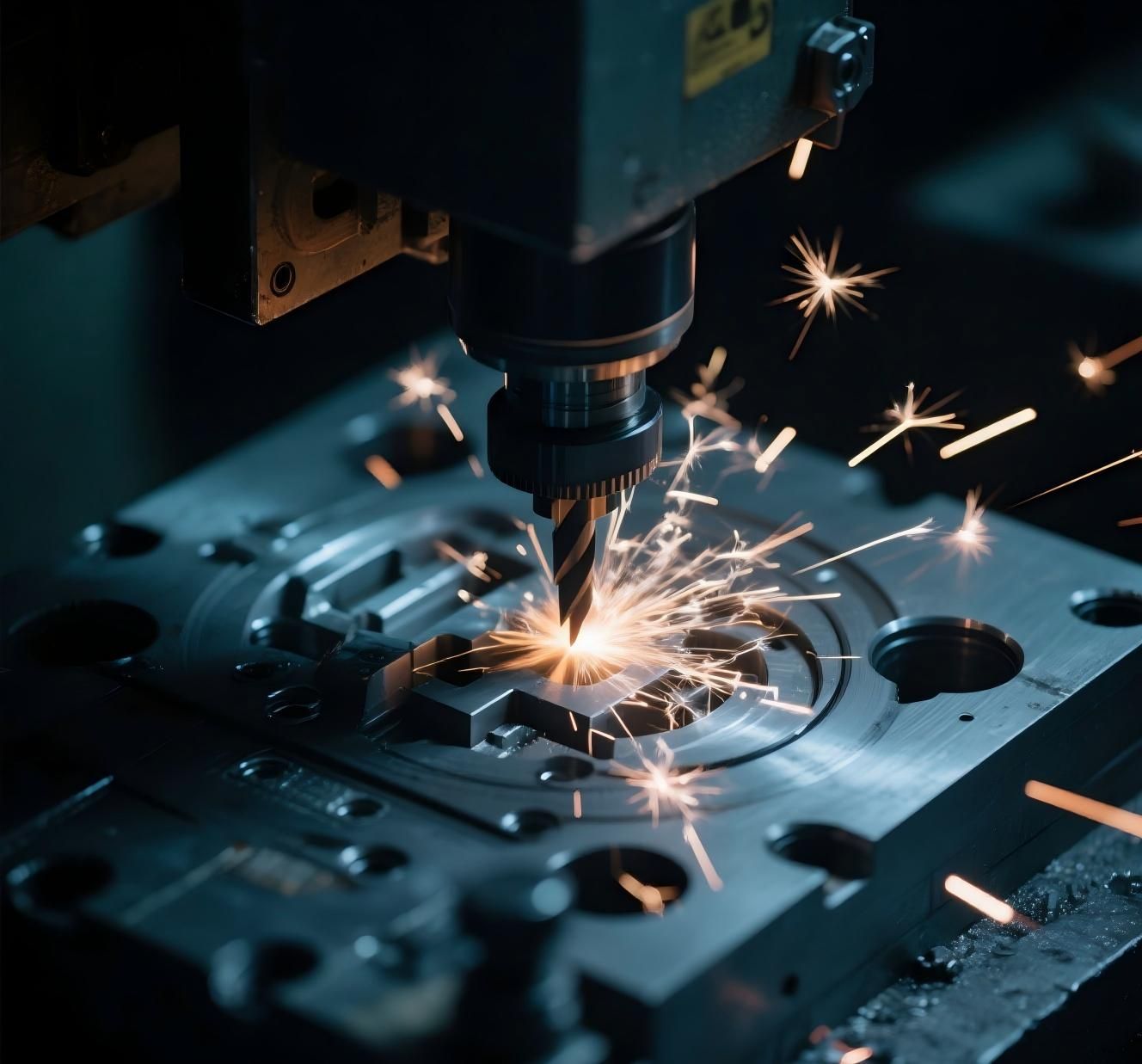 CNC machine in operation, showcasing precision engineering.