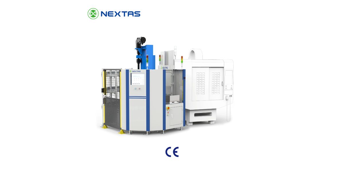NEXTAS automation system with a robot, guarding and pallet handling equipment