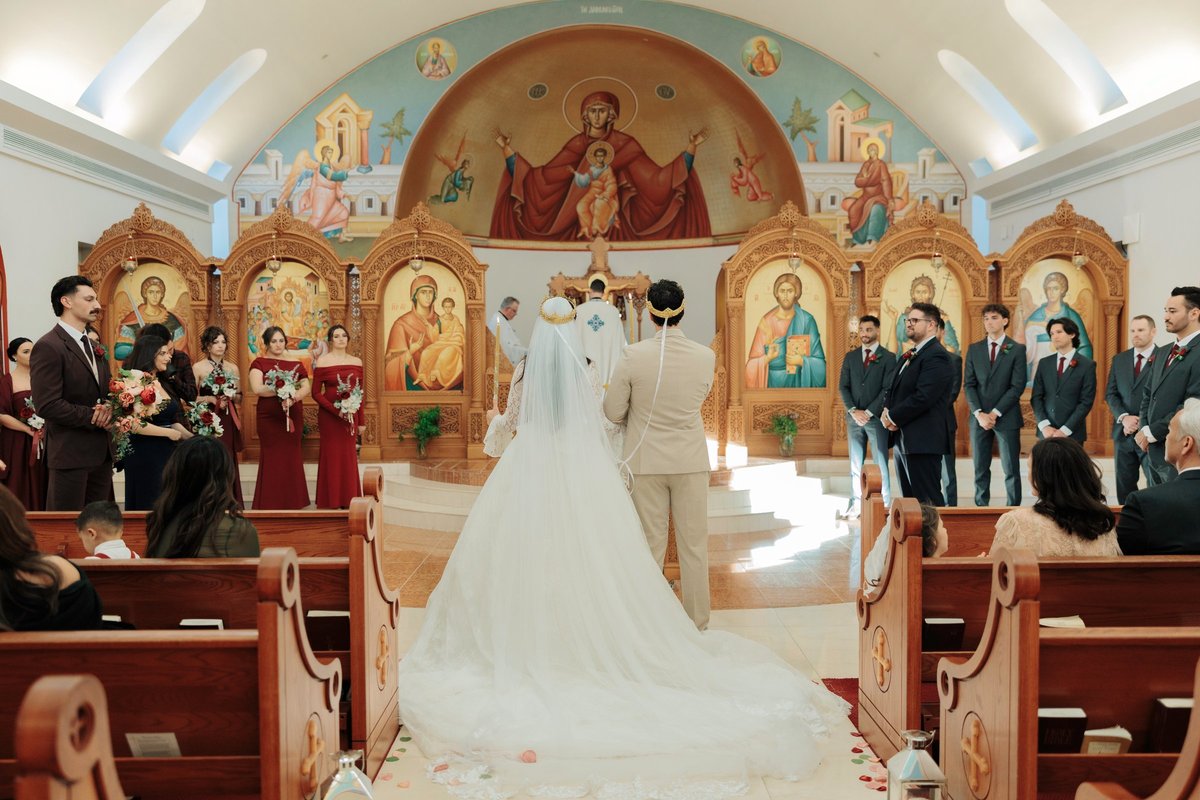Anysia and Alex during the Crowning at Assumption Greek Orthodox Church in Scottsdale, Arizona