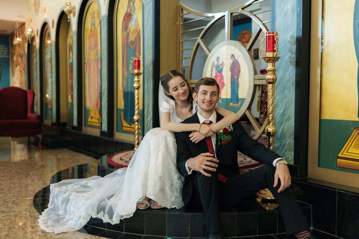 Olivia and Andrew at their Greek Orthodox wedding at St. Katherine's in Arizona