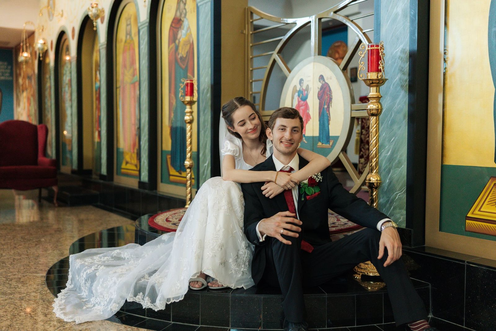 Olivia and Andrew at their Greek Orthodox wedding at St. Katherine's in Arizona