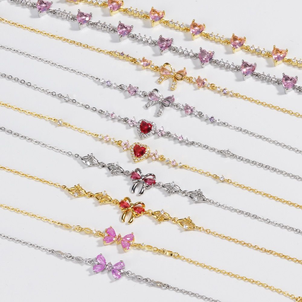 Pandor Bracelet - Gold Pink Zircon Bow Bracelet