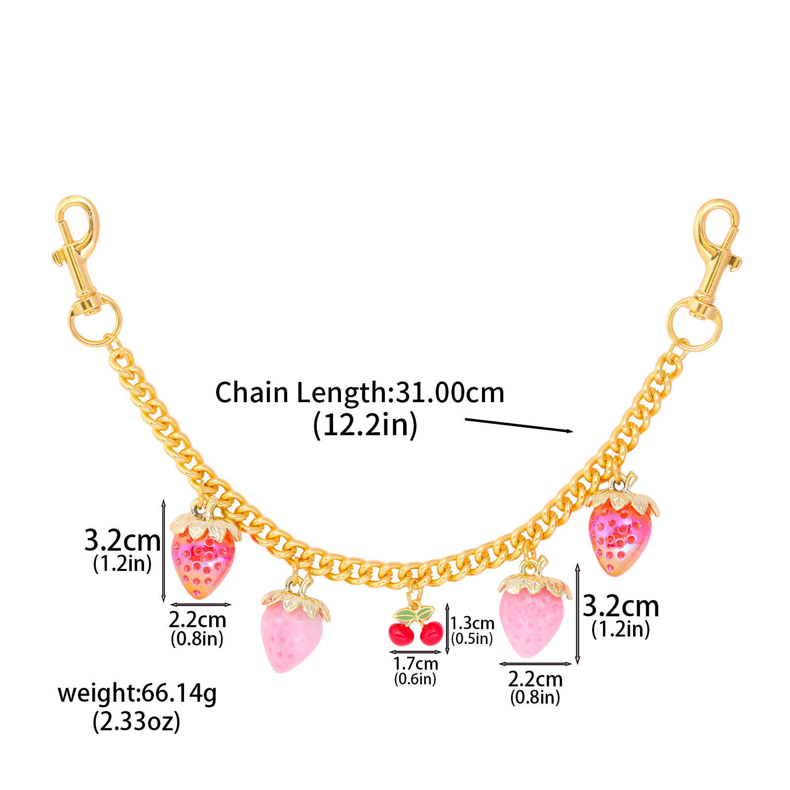 Bag Chain Decor - Pink Heart Cherries