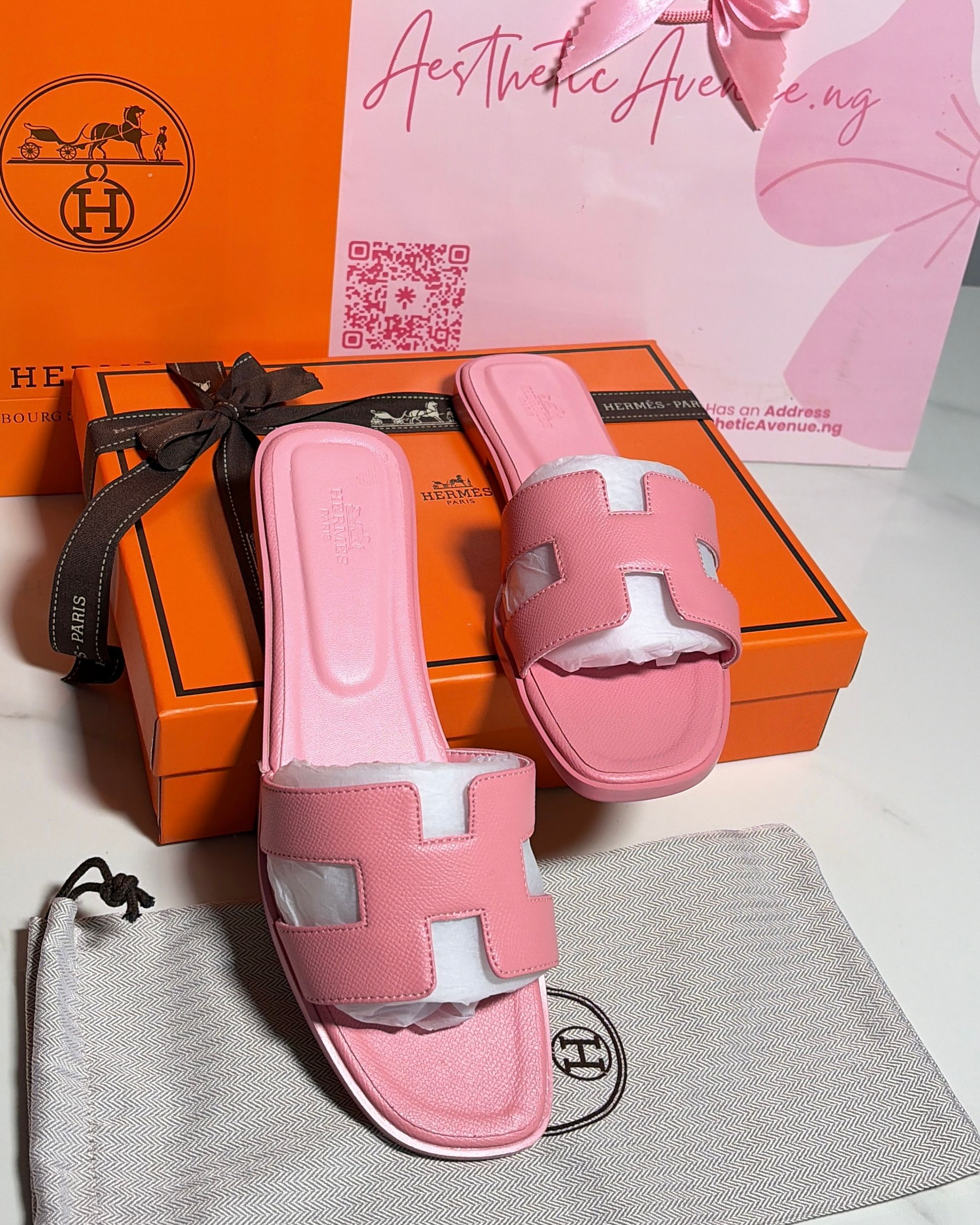 Pink Hermes Oran Slippers