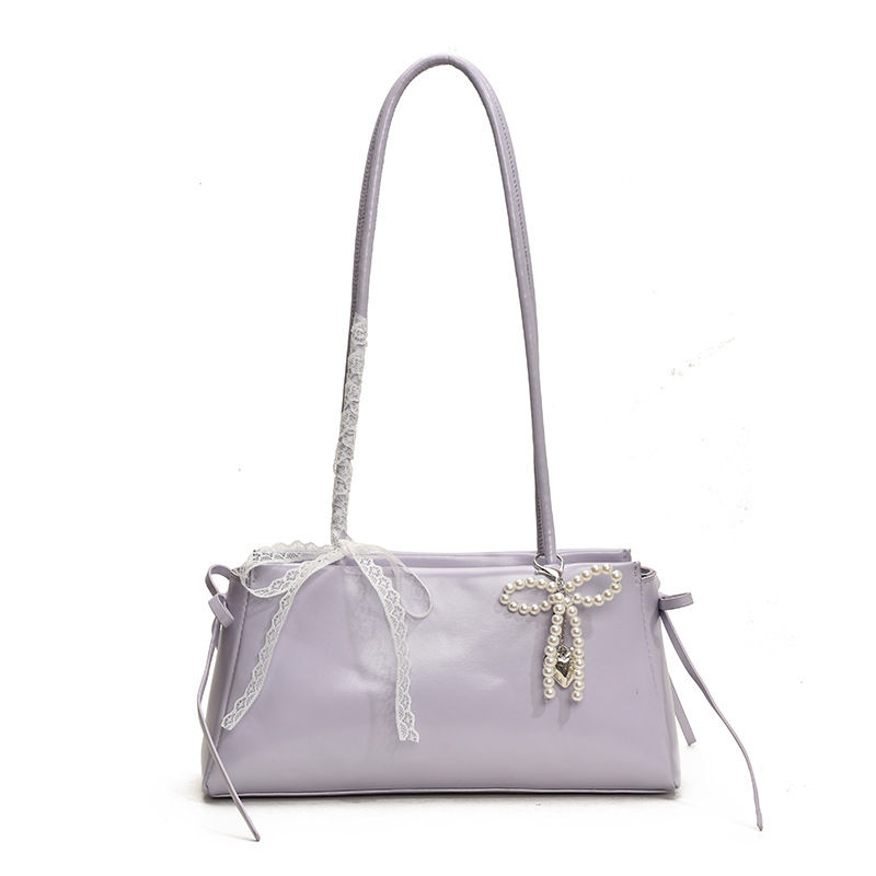 Osi Long Strap Pearl Bow Handbag - Purple