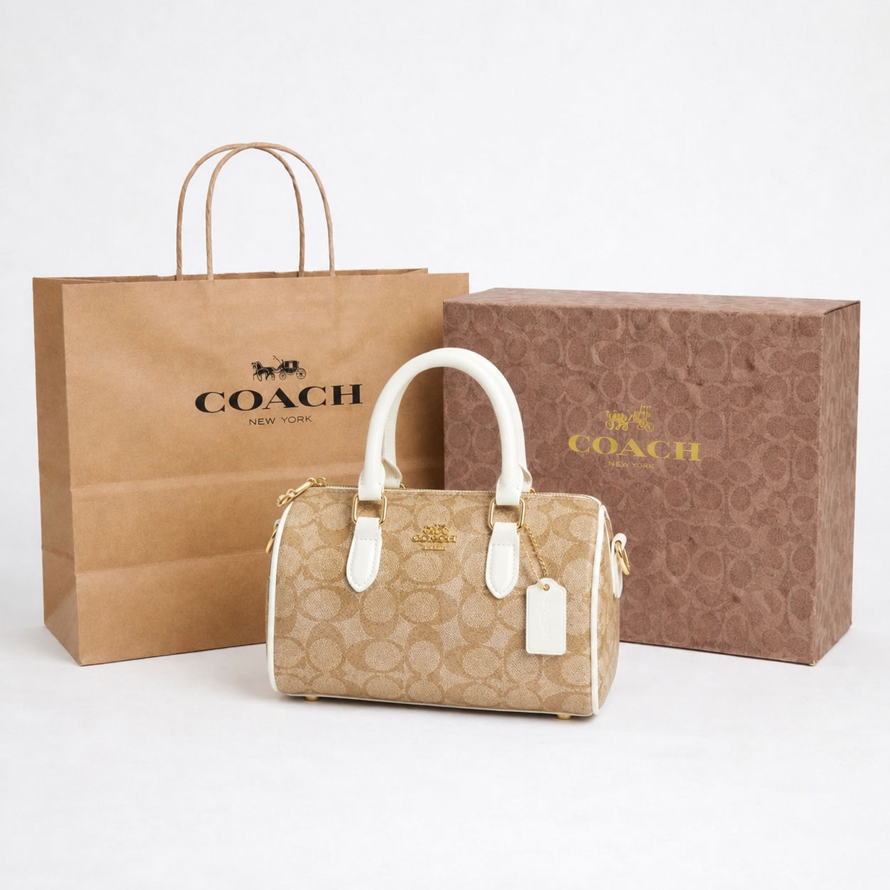 Coach Rowan Pillow Bag (Branded Box) - Brown White