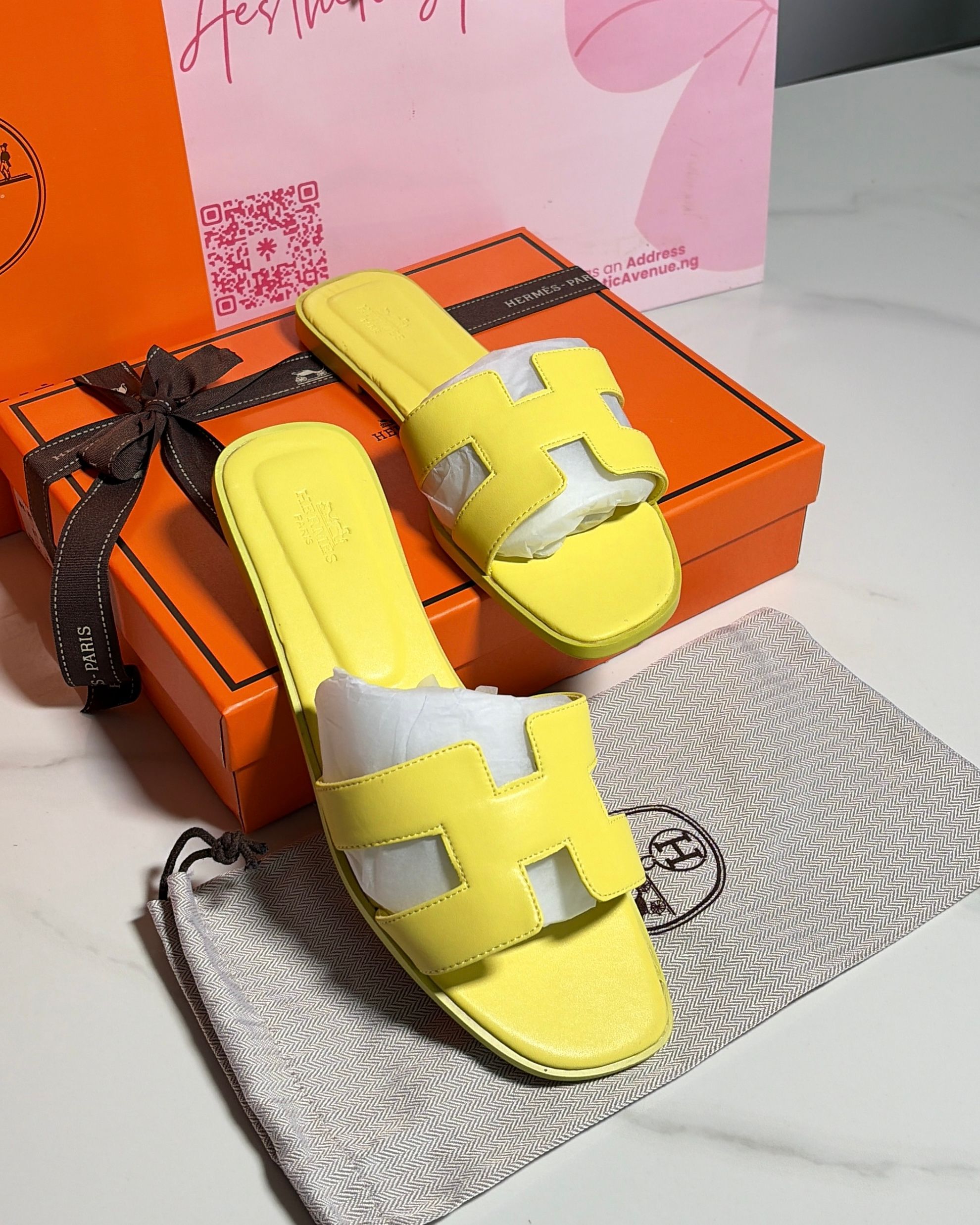 Yellow Hermes Oran Slippers