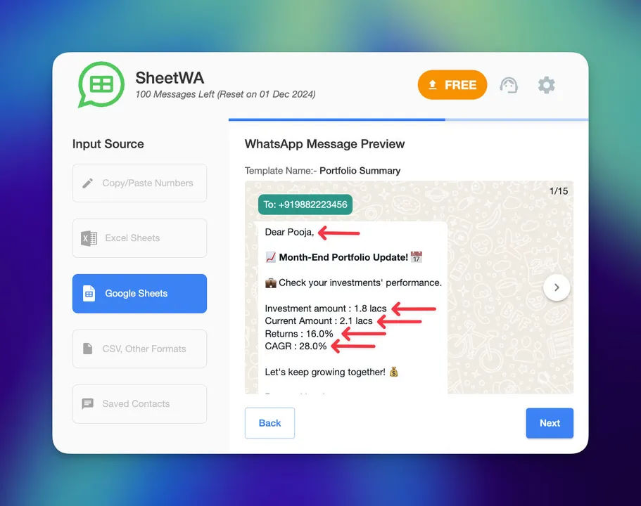 google sheets personalise_message2 | SheetWA