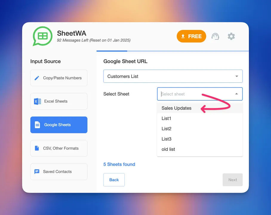 google sheets select sheets