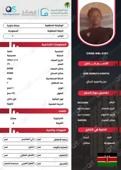سيرة ذاتية عاملة كينية جين وامويو كاريثي - KBL-0387