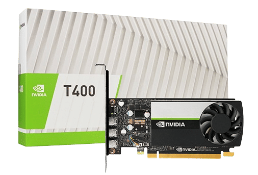 Description

NVIDIA T400︱T400 4GB
Specifications

compare





GPU Architecture
NVIDIA Turing Architecture


CUDA Parallel Processing cores
384


Single-Precision Performance
Up to 1.094 TFLOPS


Frame Buffer Memory
 | 4 GB GDDR6


Memory Interface
64-bit


Memory Bandwidth
Up to 80 GB/s


Max Power Consumption
30W


Graphics Bus
PCI Express 3.0 x16


Display Connectors
mDP 1.4 (3)


Form Factor
2.713” H x 6.137” L, Single Slot


Product Weight
123.5g


Thermal Solution
Active