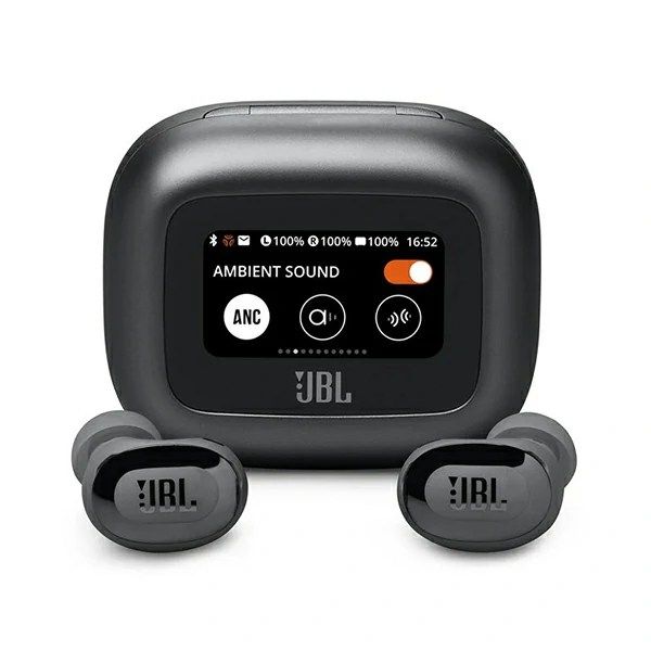 Convenient Smart Charging Case: The 1.45-inch touchscreen display on your Smart Charging Case gives you full control of your sound on any devices – laptop, TV, smartphones, or tablets without needing to access the JBL App on your smartphone.
True adaptive noise cancelling with custom control: Tune out the outside world entirely or customize just how much ambient sound you decide to let in, with four noise-sensing mics that automatically adapt to your surroundings in real time
6 mics for perfect calls: Six beamforming microphones reduce wind and noise interference, so your words always come through loud and clear. And you can create your own calling environment with Personal Sound Amplification’s customized ambient sound levels
40 hours total playback plus wireless charging: Enjoy 10 hours of playtime, plus another 30 in the charging case*. 10 minutes on a USB type-C charging cable will give you another 4 hours of playtime. You can also recharge them wirelessly. (*with ANC off)
Multi-point connection: Switch effortlessly from one Bluetooth device to another, so if you are watching a video on your tablet, you won’t miss a call on your mobile.
IP55 waterproof and dustproof: From the beach to the bike trail, the JBL Live Buds 3 earbuds are waterproof and dustproof for all your outdoor adventures.
Hi-Res Audio Wireless with JBL signature sound: The JBL Live Buds 3’s 10mm dynamic drivers are powered by JBL Signature Sound. Each driver is perfectly tuned to deliver deep bass, balanced mid-range, and refined high frequencies—all at any volume level