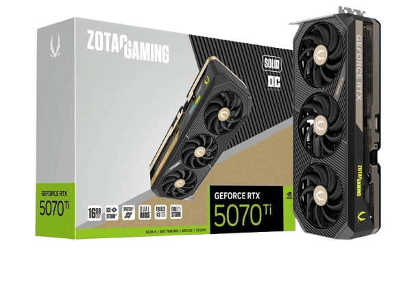 Description

Product Specifications









Specifications




GPU
NVIDIA GeForce RTX 5070 Ti GPU


CUDA cores
8960


Video Memory
16GB GDDR7


Memory Bus
256-bit


Engine Clock
2482 MHz


Memory Clock
28 Gbps


PCI Express
PCI Express 5.0 x16


Display Outputs
3 x DisplayPort 2.1b with UHBR20
(up to 4K 480Hz or 8K 165Hz with DSC)
1 x HDMI® Connector
(Supports 4K 480Hz HDR or 8K 120Hz HDR with DSC, and Gaming VRR as specified in the HDMI 2.1b Specification)


HDCP Support
2.3


Multi Display Capability
Quad Display


Recommended Power Supply
750W


Power Consumption
300W *High power consumption, please carefully read your PSU manual before installation.


Power Input
1 x 12v-2×6 power input


DirectX
Microsoft DirectX® 12 Ultimate


OpenGL
4.6


Cooling
IceStorm 3.0


Slot Size
3.5


SLI
No


Supported OS
Windows 11 / Windows 10 64-bit (v1809 November 2018 or later)


Card Length
329.7mm x 137.8mm x 67.8mm / 13″ x 5.4″ x 2.7″


Accessories
User Manual
3 x 8-pin-to-16-pin cable
SPECTRA LINK cable
GPU Support Stand