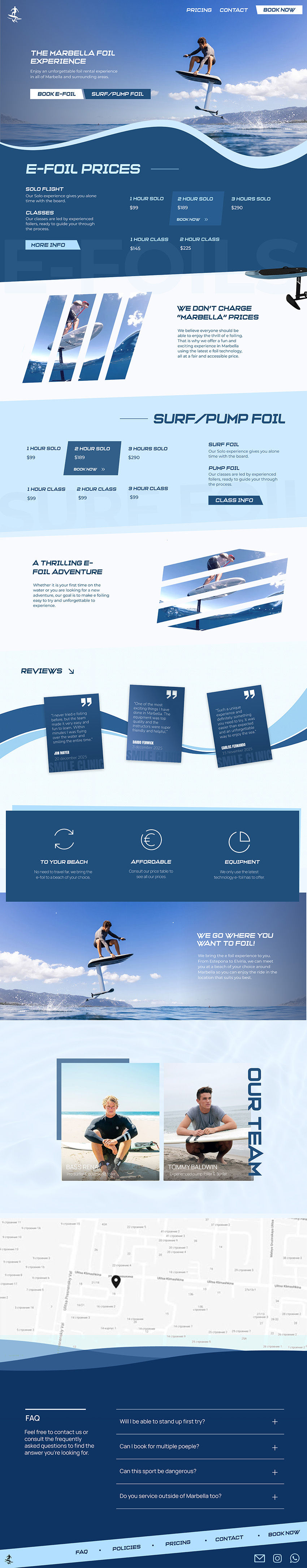 Framed desktop website mockup for Marbella Foil Experience