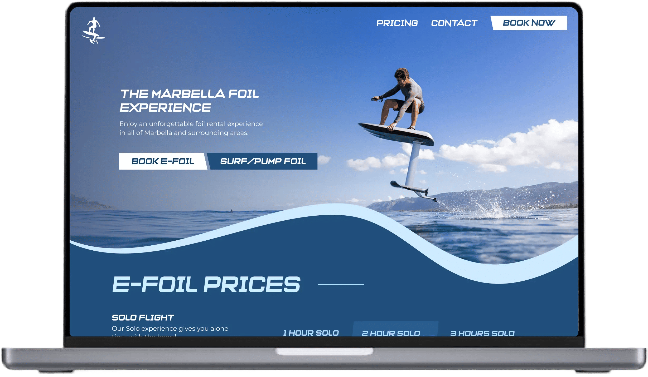 Desktop website mockup for Marbella Foil Experience