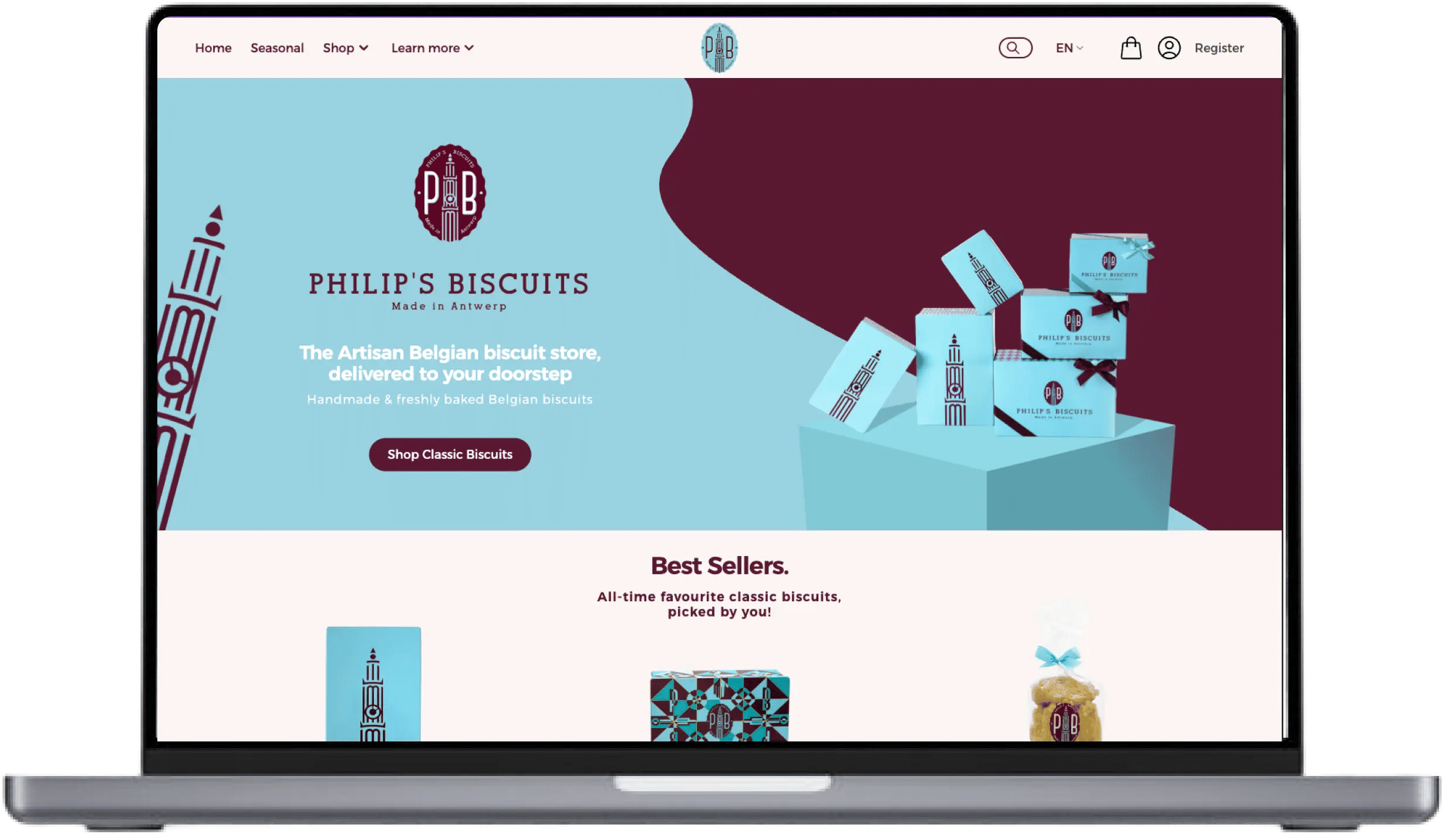 Desktop website mockup for Philips Biscuits
