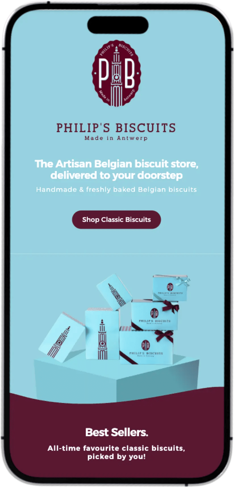 Mobile website mockup for Philips Biscuits