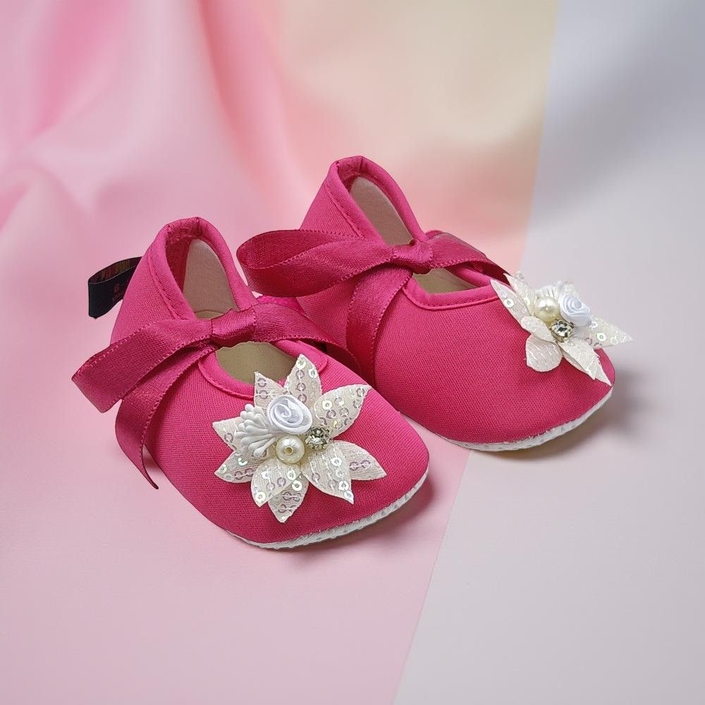 Rsmart, Baby Girls & boys Pink Soft Sole Shoes, Floral Lace Pearl Design