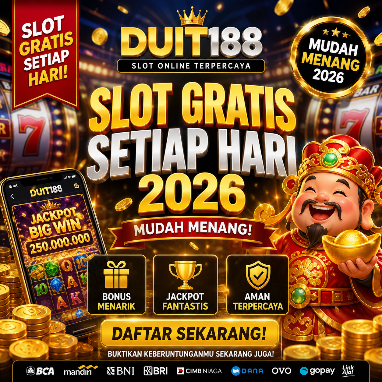 DUIT188 slot gratis 2026 mudah menang jackpot harian