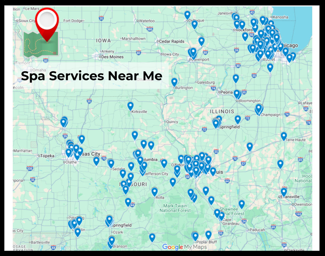 Interactive linked Google Map showing more Spa Services in Missouri and Illinois.
