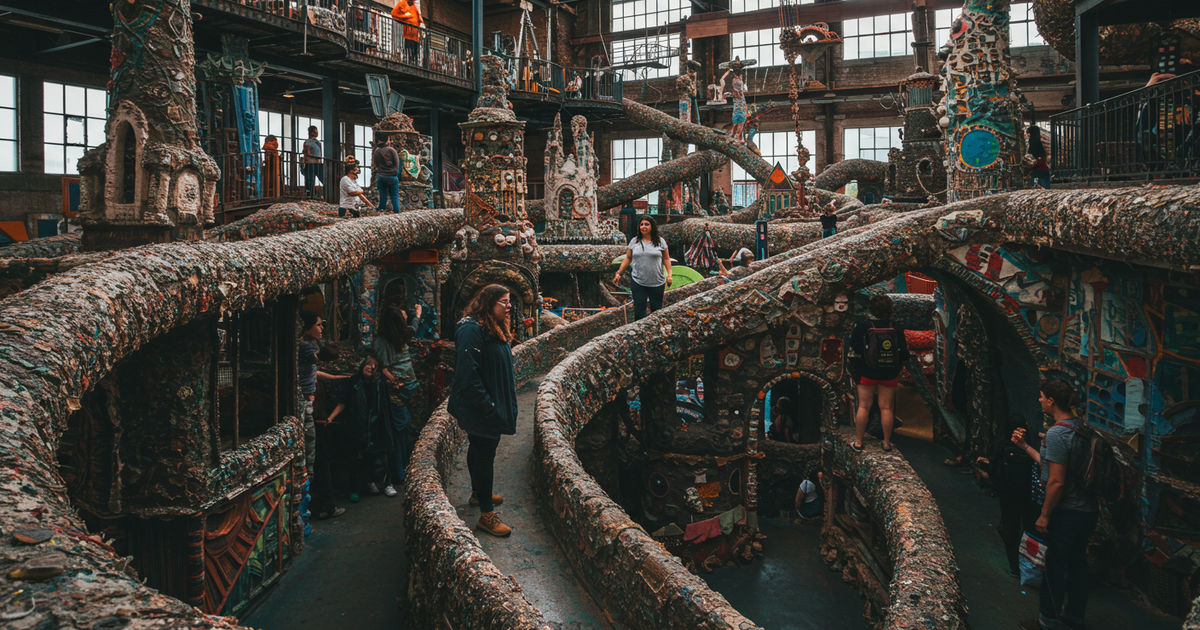 A quirky unique St. Louis attraction, an artsy repurposed warehouse playground interior