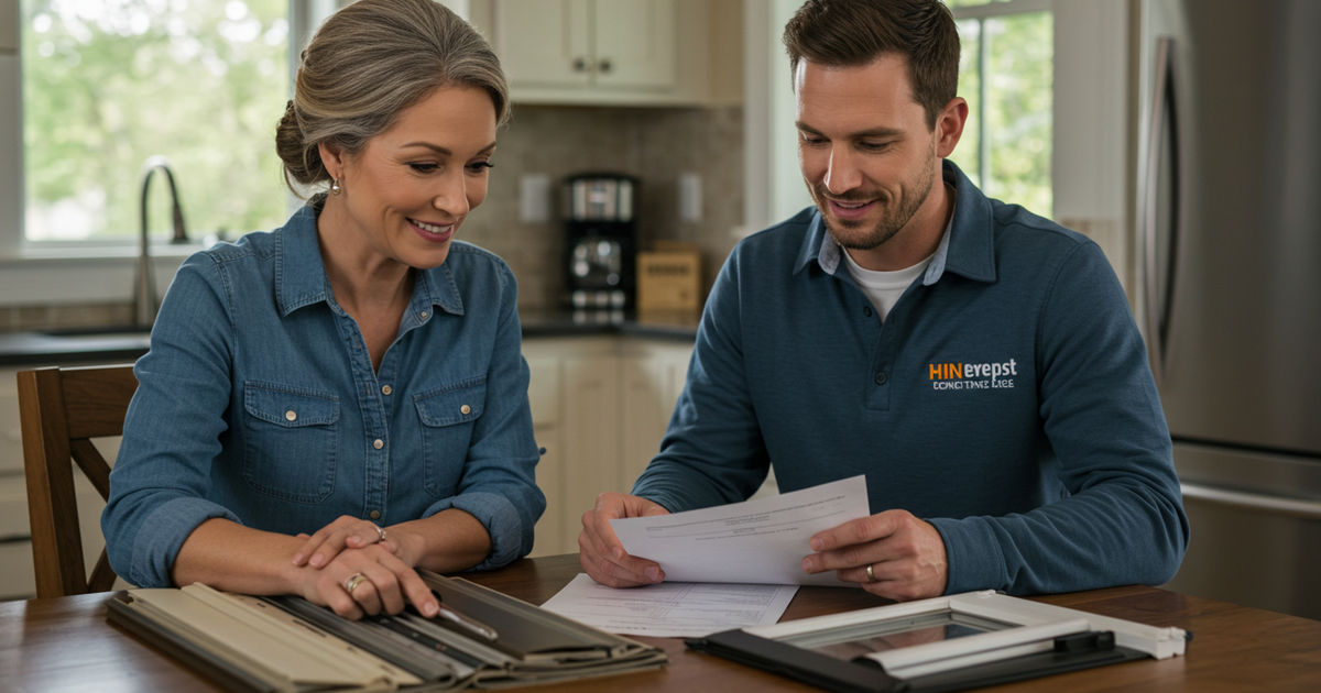 A homeowner reviewing a St. Louis window company quote at the kitchen table