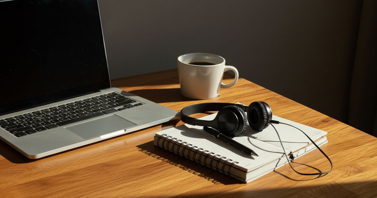 A laptop, notebook, and headphones on a sunlit table — digital access in St. Louis