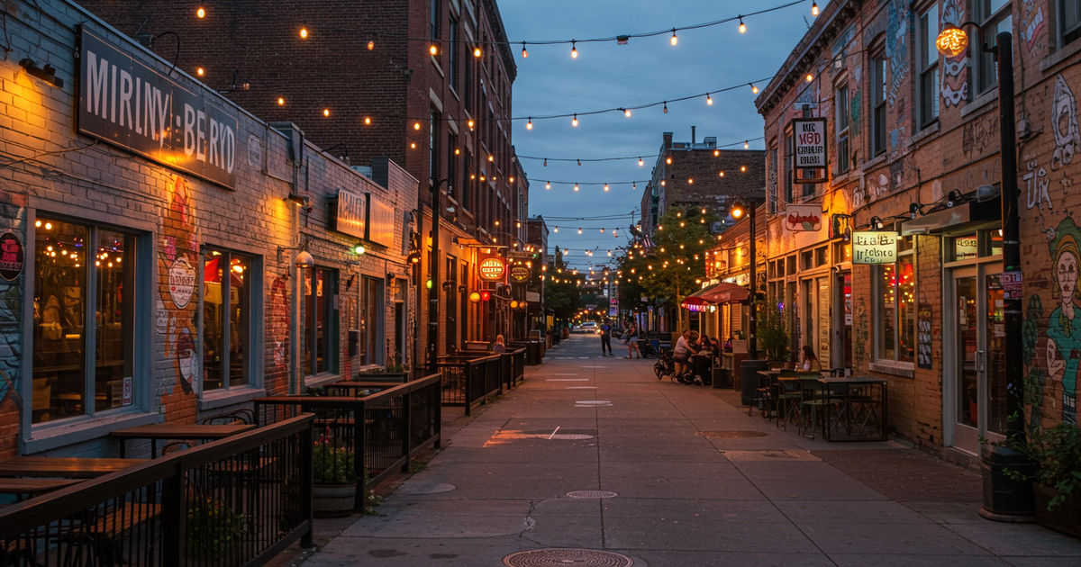 The colorful, artsy nightlife district of The Grove on Manchester Avenue in St. Louis