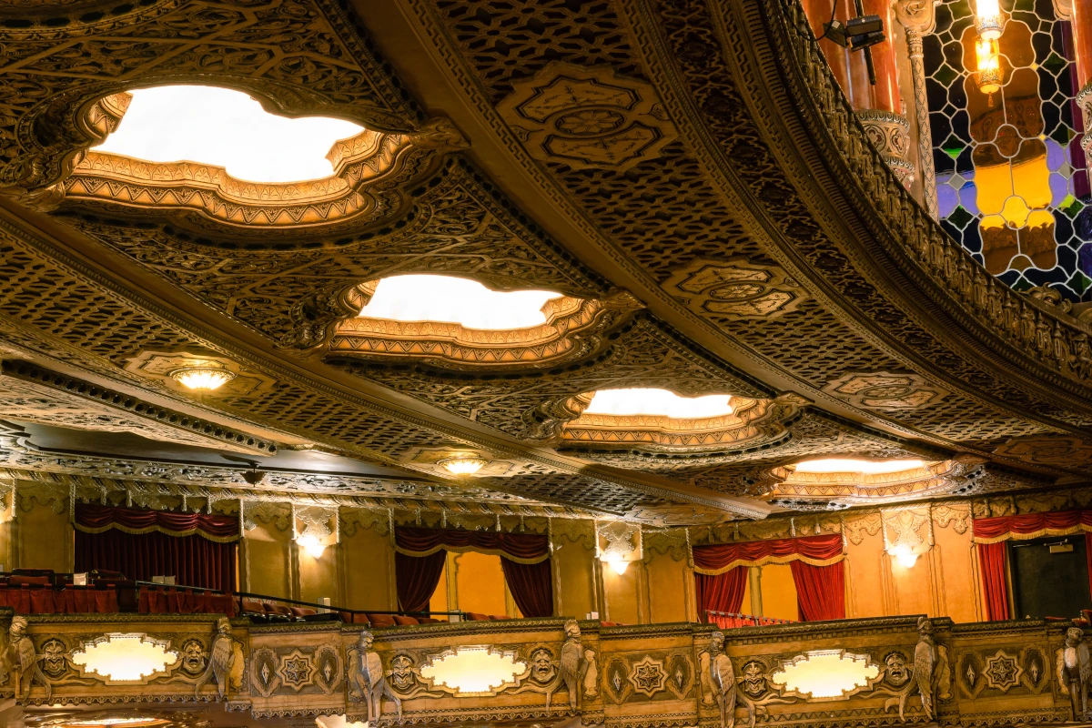 The Fabulous Fox Theatre marquee on North Grand Boulevard in the Grand Center arts district near Midtown St. Louis