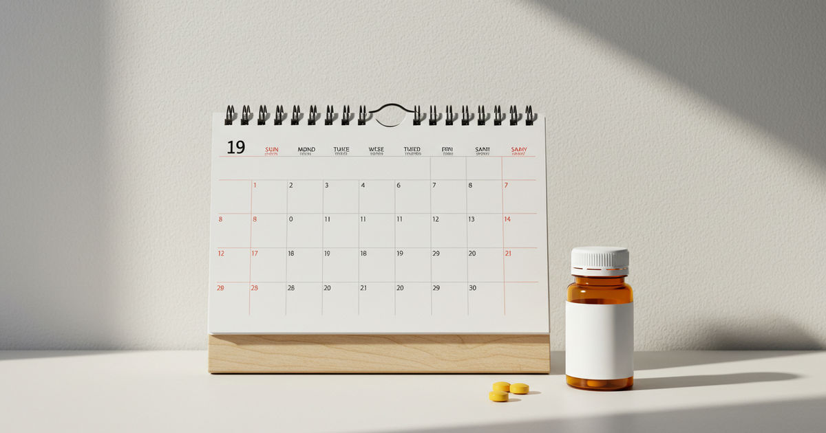 A calendar and pill bottle on a desk — a daily PrEP routine to prevent HIV in St. Louis