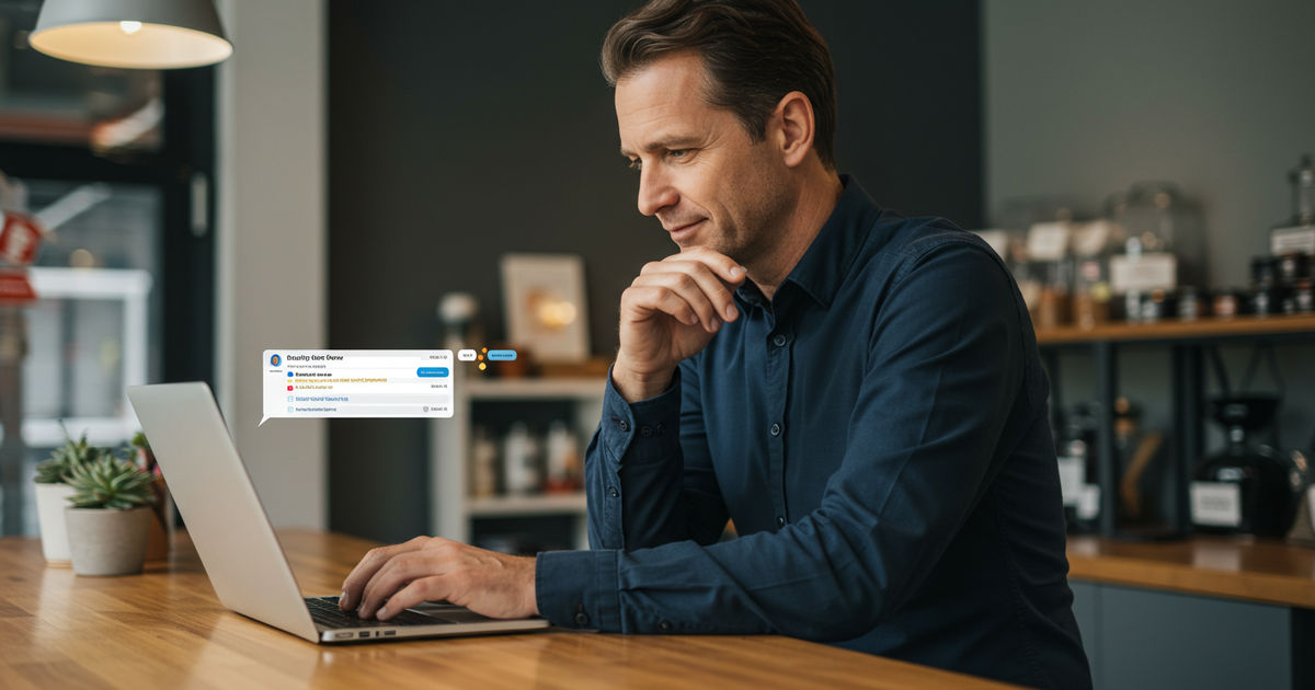 A local business owner reading customer reviews on a Google Business Profile