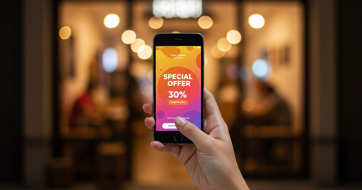 A hand holding a smartphone showing a special offer from a local St. Louis business