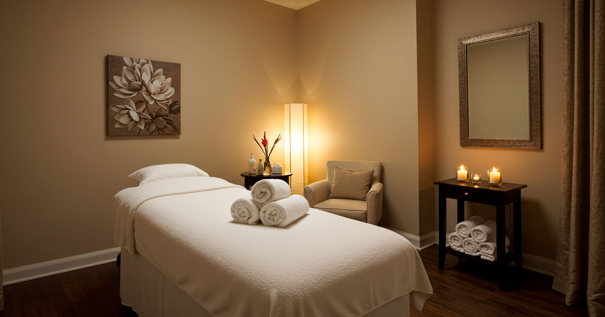 A tranquil spa treatment room in a St. Louis day spa