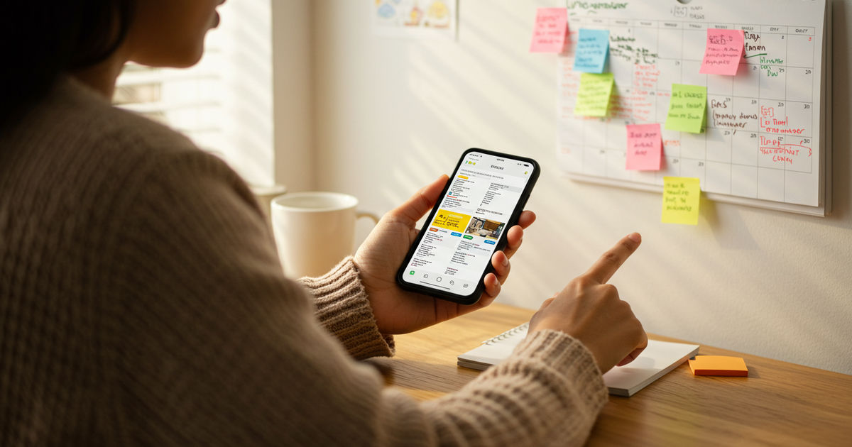 A person planning their weekend with a calendar and a phone showing St. Louis local event listings