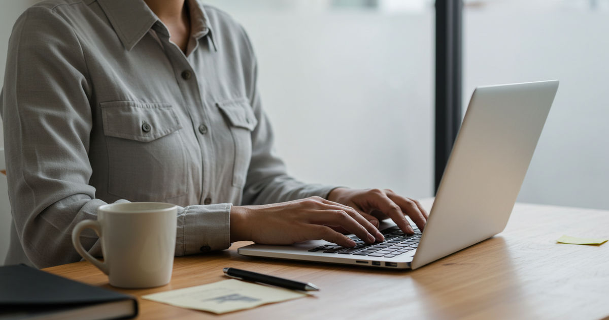 A small-business owner reviewing their Yahoo business listing on a laptop at a tidy desk