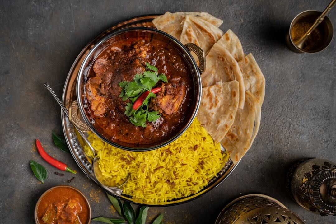 Red currey with Naan and Rice
