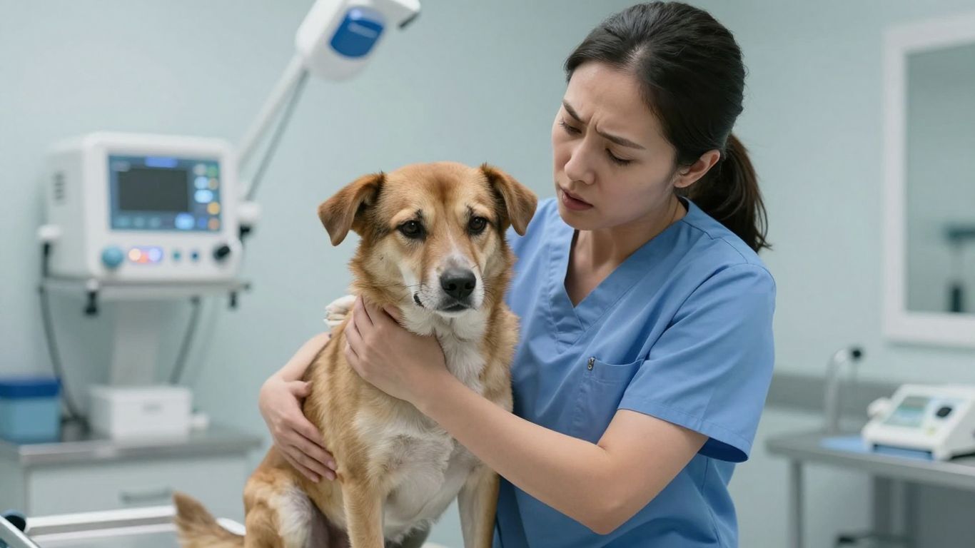 a dog getting a medical check up in a veterinarian room