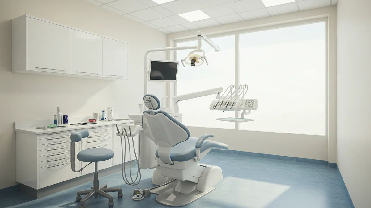 Dentist examining patient's teeth with mirror.