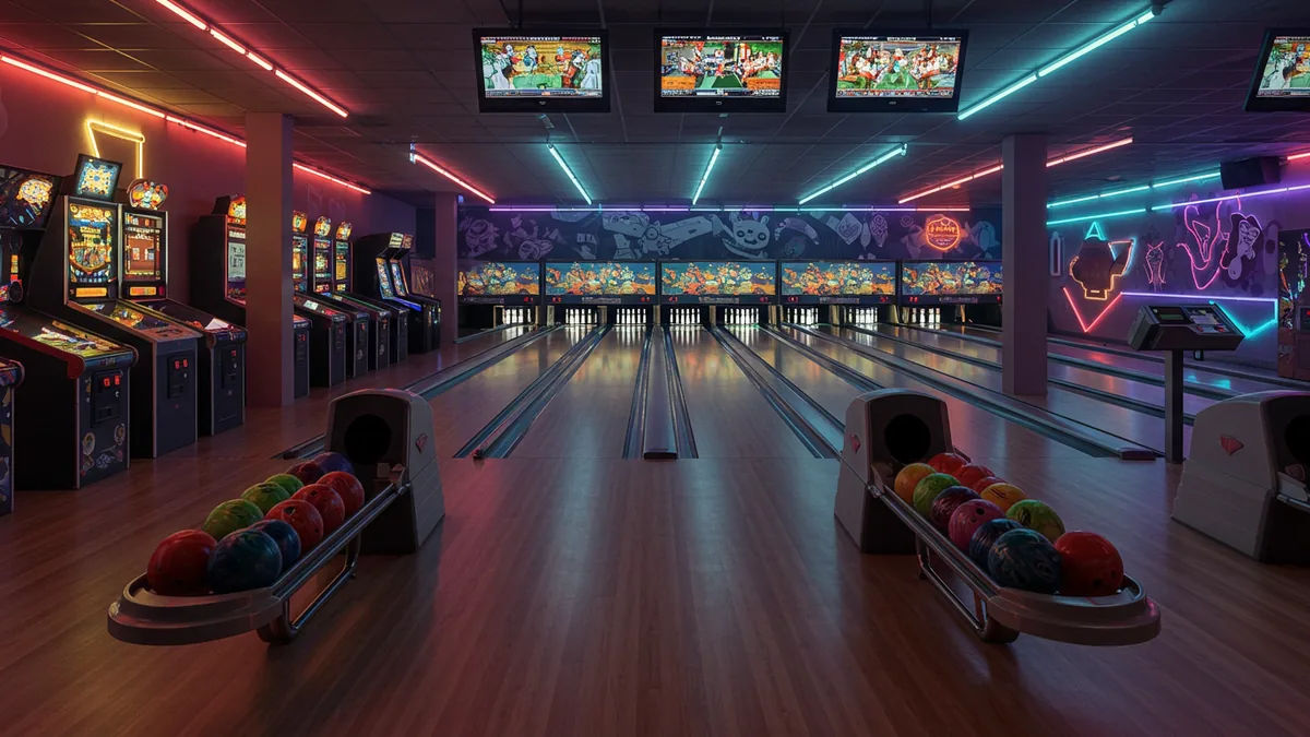 Kids bowling and playing arcade games at a St. Louis family fun center