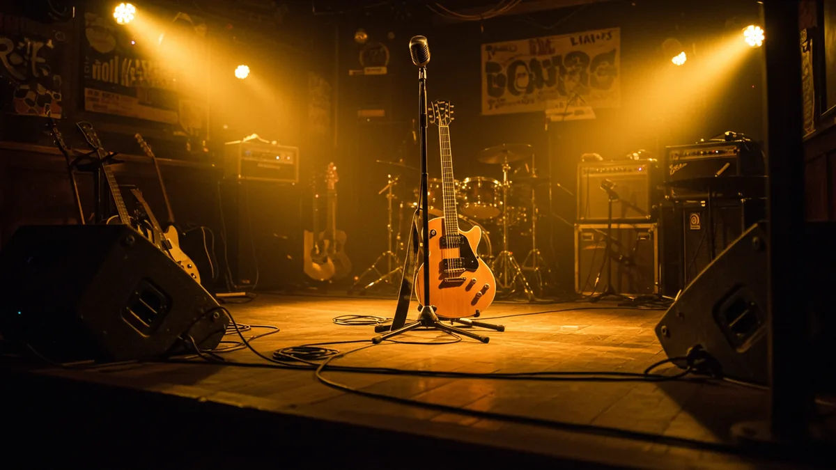 A band performing on a small stage at an intimate St. Louis live-music bar