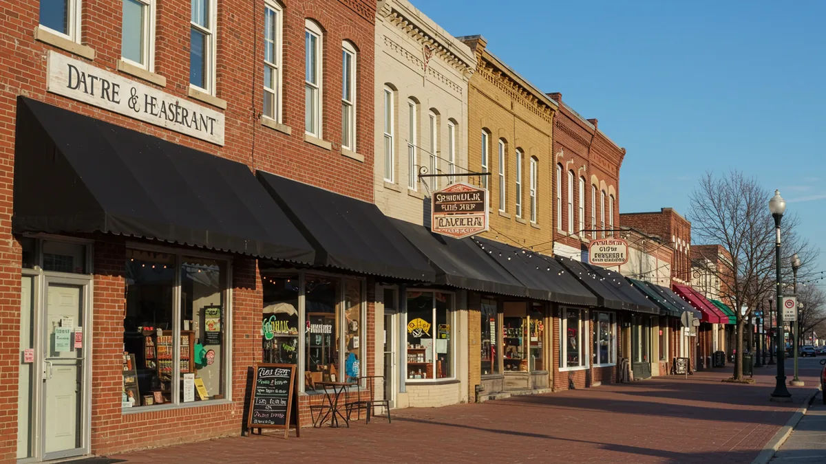 A walkable Maplewood restaurant strip with cafe tables and string lights