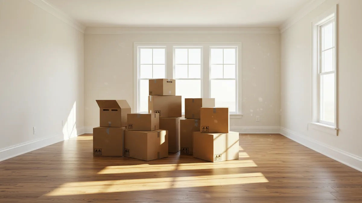 A new resident unpacking moving boxes in a St. Louis home