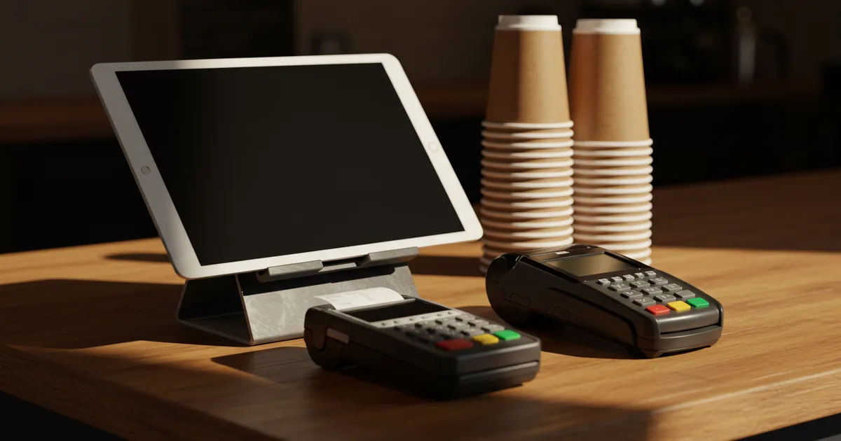 A card reader on a small shop counter