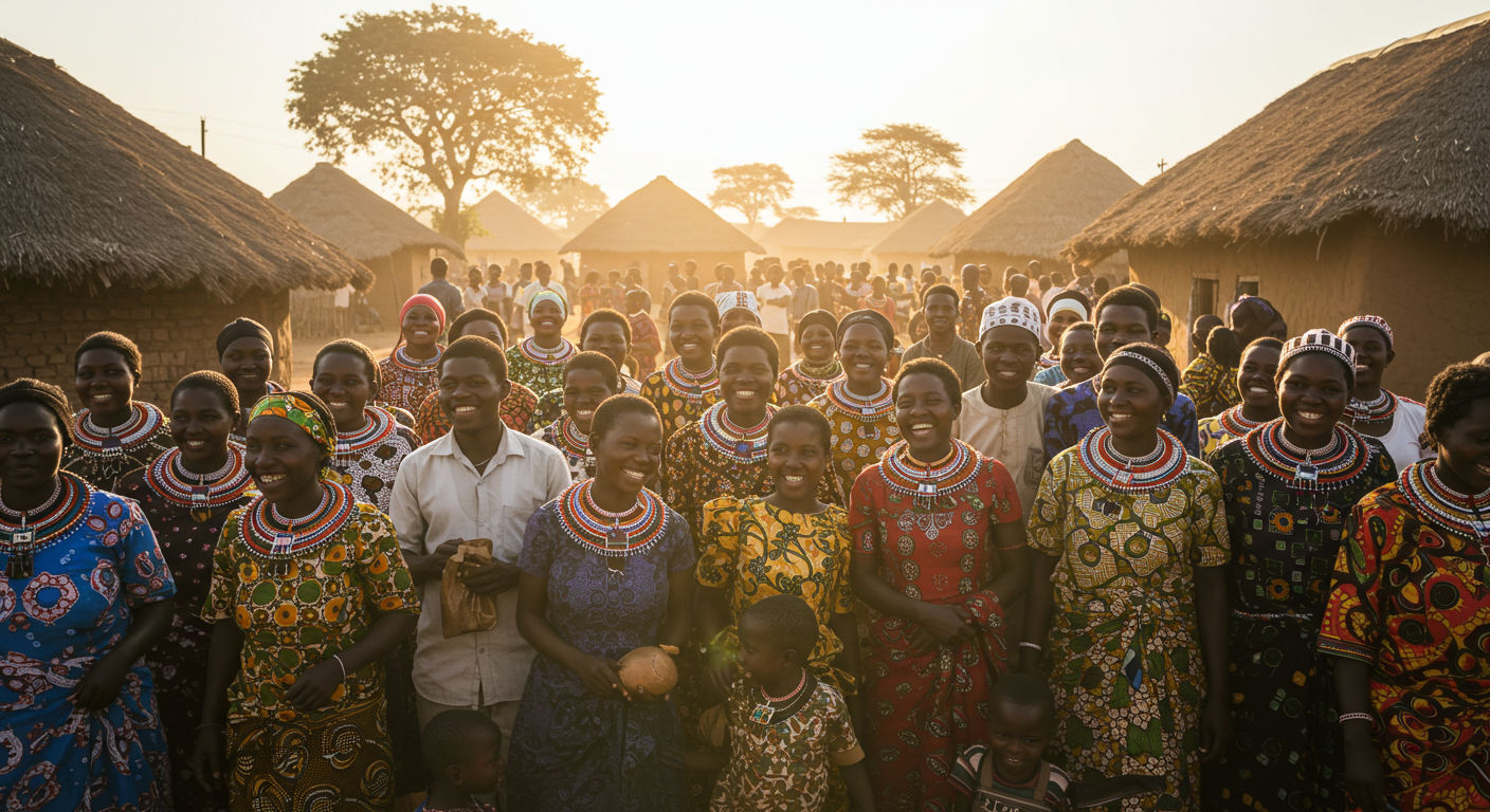A lively East African community gathering and public-health awareness event, a diverse crowd engaged and smiling